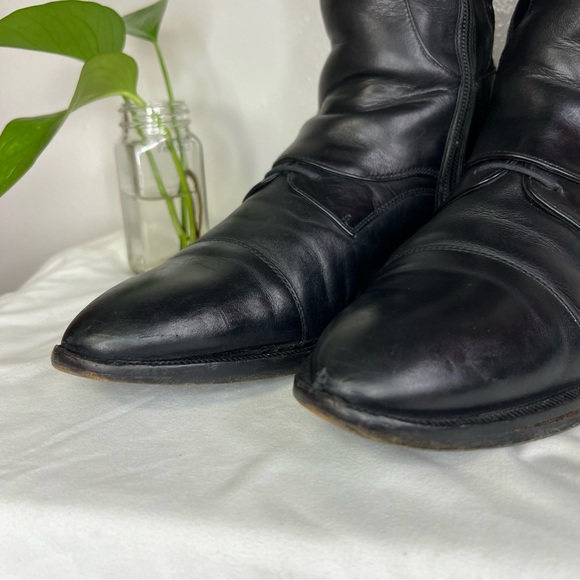 Hugo Boss Dress Knee High Black Leather Stretchy Calf Zip Boots 38 Almond Toe 8 - Picture 10 of 15